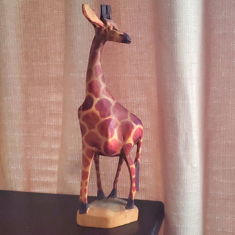 Vintage Hand Carved Wooden Giraffe Figurine 12"
